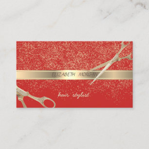 Elegante Stijlvol, Rood, Gouden Confetti, Schaar Visitekaartje