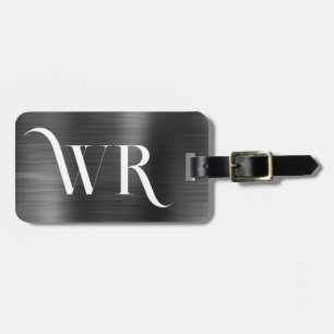 Elegante stijlvolle 2 monogram Initiaal black meta Bagagelabel