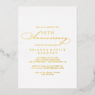 Elegante stijlvolle 50e trouwjubileum goud   folie uitnodiging