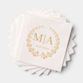 Elegante stijlvolle botanische monogram bruiloft g folie servetten