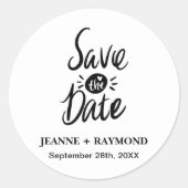 Elegante Stijlvolle Douanebruiloft Sla de datum op Ronde Sticker (Voorkant)