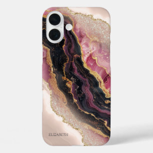 Elegante stijlvolle goud glitters zwarte burgundy iPhone 16 plus hoesje