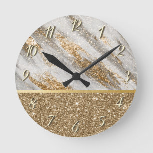Elegante Stijlvolle Gouden Glitter Glanzend Ronde Klok