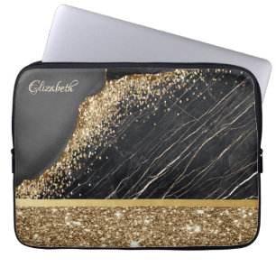 Elegante stijlvolle gouden glittersequins zwart ma laptop sleeve