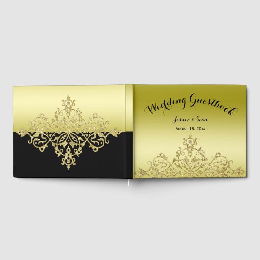 Elegante, stijlvolle gouden & zwarte bruiloft gastenboek (Volledig)