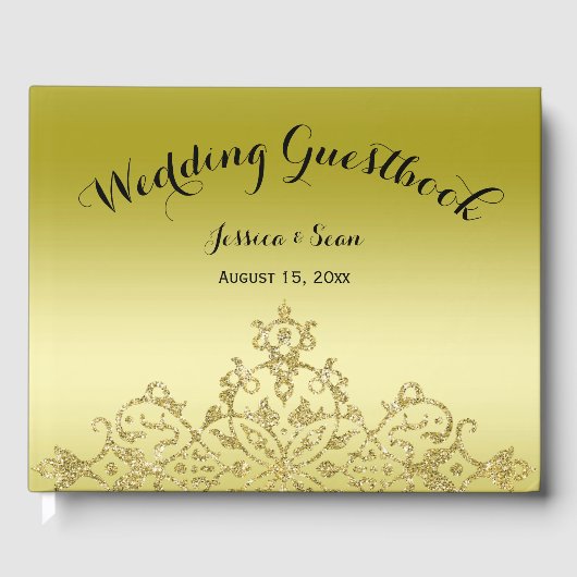 Elegante, stijlvolle gouden & zwarte bruiloft gastenboek (Voorkant)