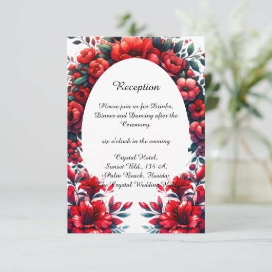 Elegante stijlvolle grote rode papaver bruiloft informatiekaartje (Staand voorkant)