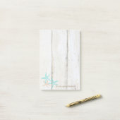 Elegante stijlvolle houtstructuur, zeesterren post-it® notes (Op bureau)