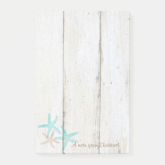 Elegante stijlvolle houtstructuur, zeesterren post-it® notes (Voorkant)