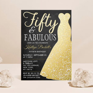 Elegante stijlvolle jurk Vijftig & Fabulous Verj Folie Uitnodiging