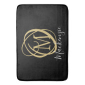 Elegante stijlvolle monogram scriptnaam zwart goud badmat (Voorkant Verticaal)