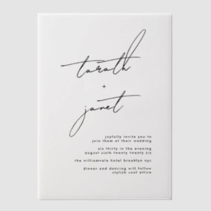 Elegante stijlvolle namen zwarte bruiloft vellum uitnodigingen