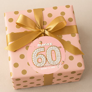 Elegante stijlvolle parel gouden zacht roze 60e ve ronde sticker