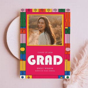 Elegante Stijlvolle Retro Script Grad Foto Afstude Bedankkaart
