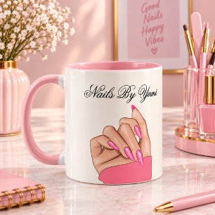 Elegante stijlvolle roze nagels script beauty salo mok