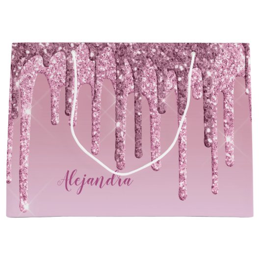 Elegante stijlvolle roze roze gouden glinsterende groot cadeauzakje (Voorkant)