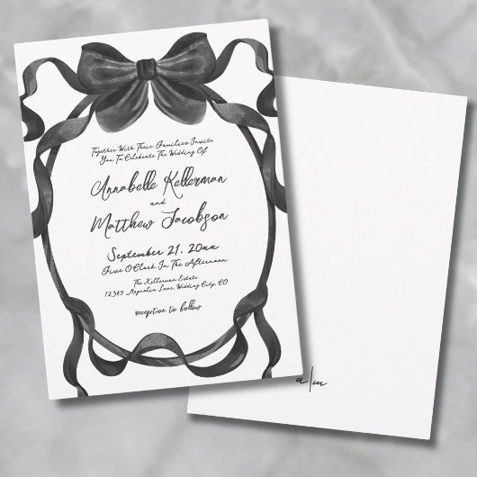 Elegante stijlvolle Waterverf Black Bow Wedding Kaart