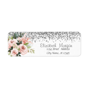 Elegante stijlvolle zilveren diamanten bloemen etiket