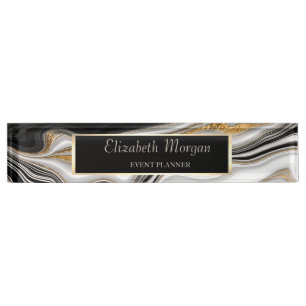 Elegante stijlvolle zwart-witte marmer naambordje