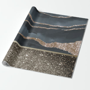 Elegante stijlvolle zwarte gouden glitters glanzen cadeaupapier