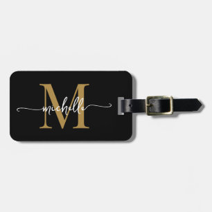 Elegante stijlvolle zwarte gouden monogram initiaa bagagelabel