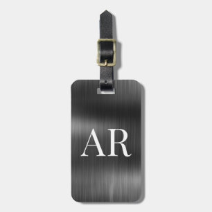 Elegante stijlvolle zwarte metalen 2 monogram init bagagelabel