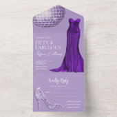 Elegante Stiletto & Indigo Gown 50e verjaardag All In One Uitnodiging (Binnen)