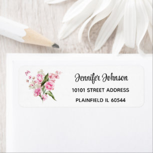 Elegante Stilleven Roze Bloemen Retouradres Etiket