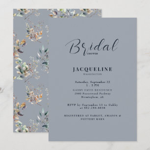 Elegante Stof Blauw Blad Bruiloft Borrel Kaart