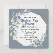 Elegante Stof Blauw Bloemstuk Moederdag Brunch Kaart (Voorkant)