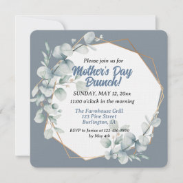 Elegante Stof Blauw Bloemstuk Moederdag Brunch Kaart