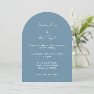 Elegante Stof Blauw Boog Huwelijksuitnodiging Kaart