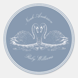 Elegante Stof Blauw Klassiek Huwelijk  Ronde Sticker