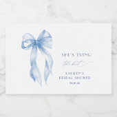 Elegante Stof Blauw Lint Boog Bruidsdouche Sparkling Wijnetiket (Enkel label)