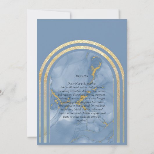 Elegante Stof Blauw Marmer Gouden Boog Trouw Uitno Kaart (Achterkant)