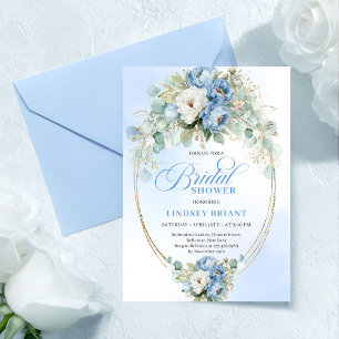 Elegante Stof Blauw Pioen Gouden Bruiloftsfeest Ui Kaart