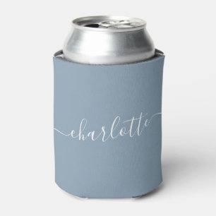 Elegante Stof Blauw Schrift Modern Naam Persoonlij Blikjeskoeler