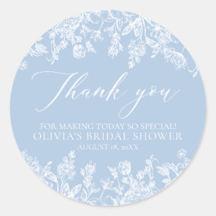 Elegante Stof Blauw Witte Bloem Bruidsdouche Ronde Sticker