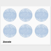 Elegante Stof Blauw Witte Wilde Bloem Bruidsdouche Ronde Sticker (Vel)