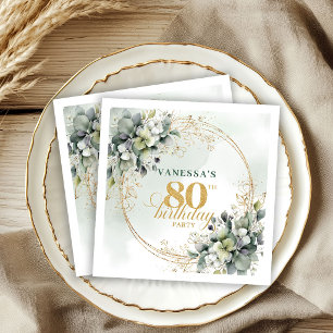 Elegante Stof Groen Goud Eucalyptus 80ste Verjaard Servet
