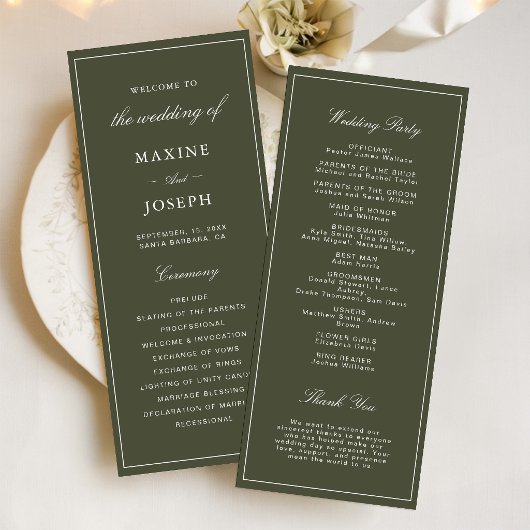 Elegante Stof Groen Script Klassieke Trouw Programma