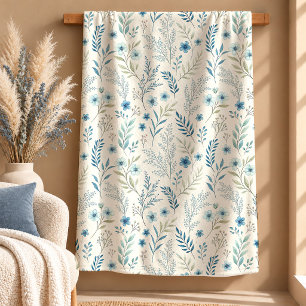 Elegante Stof Groen Wilde Bloemen Worpdeken Kunst Sherpa Deken
