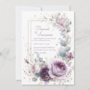 Elegante Stof Paarse Roos Eucalyptus Gouden Glitte Kaart