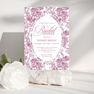 Elegante Stof Pink Toile Rozen Bruiloft Uitnodigin Kaart