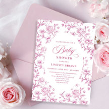 Elegante Stof Roze Bloemige Baby Shower Uitnodigin