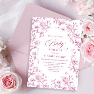 Elegante Stof Roze Bloemige Baby Shower Uitnodigin Kaart