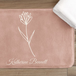 Elegante Stof Roze Eenvoudige Bloem Naam Badmat