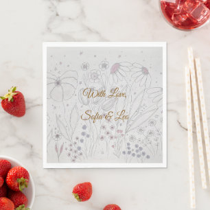 Elegante Stof Roze Grijs Handgetekend Bloem Bruilo Servet