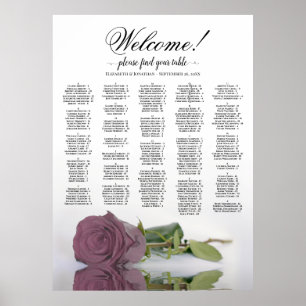 Elegante Stof Roze Roos Alfabetische zitplaatskaar Poster