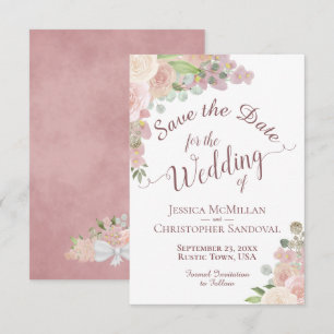 Elegante Stof Roze Roze Bloemige Boho Bruiloft Save The Date